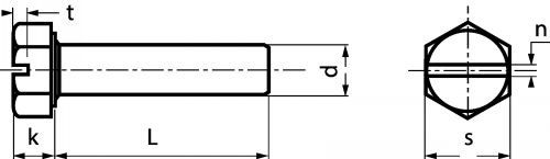 VIS A TETE HEXAGONALE ENTIEREMENT FILETEE AVEC FENTE - INOX A2 - DIN 933 SZ - Schéma