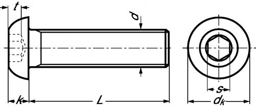 VIS A TETE CYLINDRIQUE BOMBEE PLATE SIX PANS CREUX - INOX A2 - ISO 7380 - Schéma