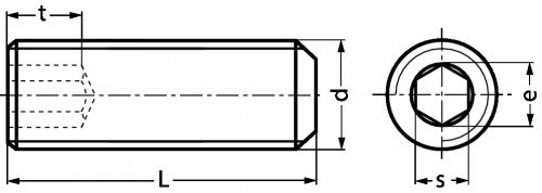 VIS SANS TETE SIX PANS CREUX BOUT PLAT - INOX A2 - ISO 4026 (DIN 913) - Schéma