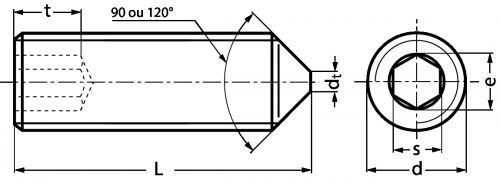 VIS SANS TETE SIX PANS CREUX BOUT CONIQUE - INOX A2 - ISO 4027 (DIN 914) - Schéma