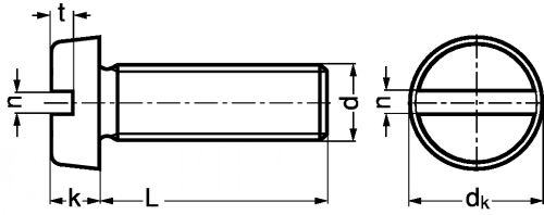 VIS A TETE CYLINDRIQUE FENDUE - INOX A2 - DIN 84 - ISO 1207 - Schéma