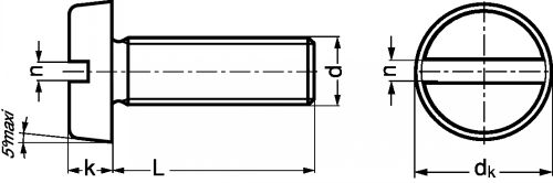 VIS A TETE CYLINDRIQUE LARGE FENDUE - INOX A2 - DIN 85 - ISO 1580 - Schéma