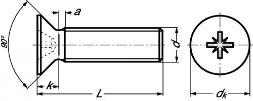 VIS A TETE FRAISEE CRUCIFORME "POZIDRIV" - INOX A2 - DIN 965 - ISO 7046 - Schéma
