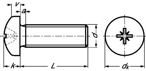VIS A TETE CYLINDRIQUE BOMBEE CRUCIFORME  "POZIDRIV" - INOX A2 - DIN 7985 - ISO 7045 - Schéma