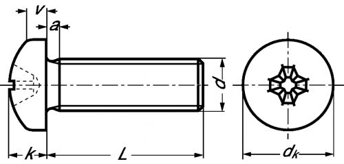 VIS A TETE CYLINDRIQUE BOMBEE CRUCIFORME "PHILLIPS" - INOX A2 - DIN 7985 - ISO 7045 - Schéma