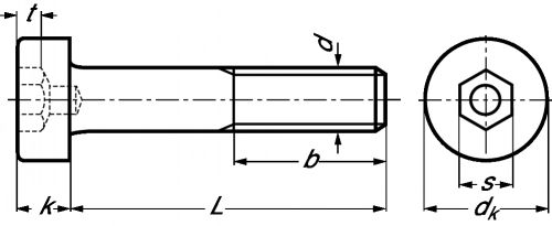 VIS A TETE CYLINDRIQUE BASSE SIX PANS CREUX AVEC TROU DE GUIDAGE - Schéma