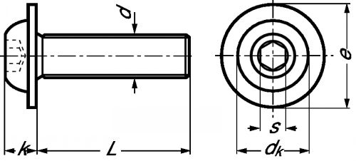 VIS A TETE CYLINDRIQUE BOMBEE A EMBASE SIX PANS CREUX - INOX A2 - ISO 7380-2 - Schéma