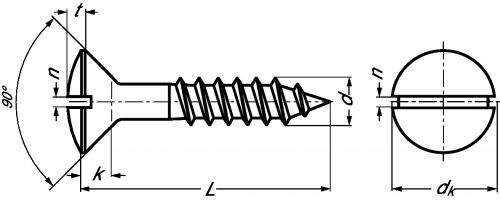 Vis à bois tête fraisée bombée fendue inox a2 - din 95 (Diagrama)