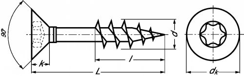 Vis à bois aggloméré à tête fraisée six lobes - filetage partiel inox a2 (Diagrama)
