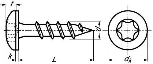 Vis à bois à tête cylindrique large six lobes pour penture inox a2 (Diagrama)