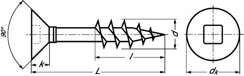 Vis à bois aggloméré à tête fraisée empreinte carrée - filetage partiel inox a2 (Diagrama)