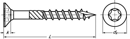 Six lobes courtersunk head decking screw - stainless steel aisi 410 aisi 410 (Schema)
