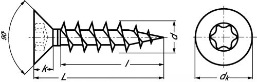 Vis à bois aggloméré à tête fraisée six lobes inox a2 (Diagrama)