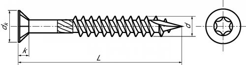 Vis façade pour bois tendre à tête fraisée six lobes inox a2 (Diagrama)