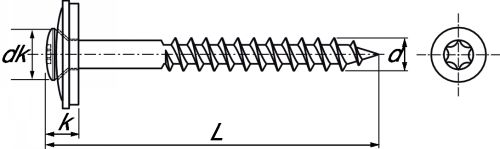 Vis à bois tête fraisée bombée six lobes + rondelle inox/epdm ø 15 inox a2 (Diagrama)