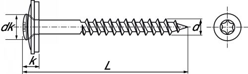 Vis à bois tête fraisée bombée six lobes + rondelle inox/epdm ø 20 inox a2 (Diagrama)