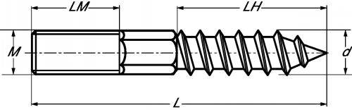 Dowel screws withwood and metric thread - stainless steel a2 inox a2 (Schema)