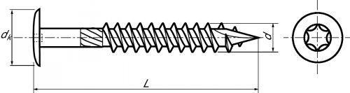 Six lobes flat head timber screw - stainless steel a2 inox a2 (Schema)