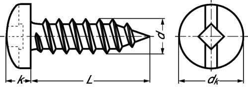 Vis à tôle tête cylindrique bombée large empreinte carrée fendue inox a2 - din 7981 (Diagrama)