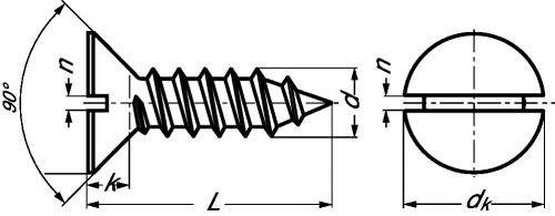 Slotted countersunk flat head tapping screw - stainless steel a2 - din 7972 - iso 1482 inox a2 - din 7972 - iso 1482 (Schema)