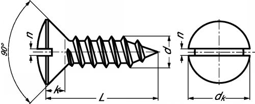 Slotted raised countersunk head tapping screw - stainless steel a2 - din 7973 - iso 1483 inox a2 - din 7973 - iso 1483 (Schema)