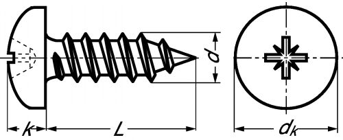 Cross recessed pan head tapping screw - stainless steel a2 - din 7981 - iso 7049 inox a2 - din 7981 - iso 7049 (Schema)