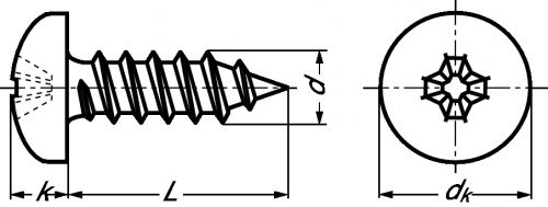 Vis à tôle tête cylindrique bombée large phillips forme c inox a2 - din 7981 - iso 7049 (Diagrama)