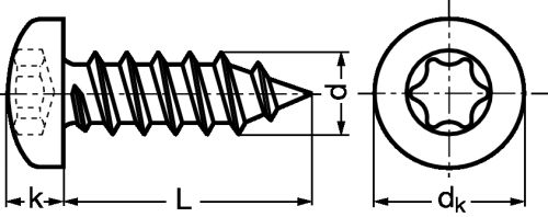 Vis à tôle tête cylindrique bombée large six lobes inox a2 - din 7981 (Diagrama)