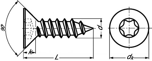 Vis à tôle tête fraisée six lobes inox a2 - din 7982 (Schéma)