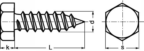 Hexagon head self tapping screw with cone end - stainless steel a2 - din 7976 - iso 1479 inox a2 - din 7976 - iso 1479 (Schema)