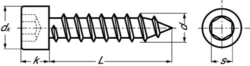 Vis à tôle tête cylindrique six pans creux forme c inox a2 (Diagrama)