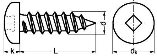 Vis à tôle tête cylindrique bombée large empreinte carrée inox a2 - din 7981 (Diagrama)