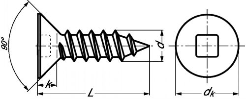 Square recessed countersunk head self tapping screw - stainless steel a2 - din 7982 inox a2 - din 7982 (Schema)