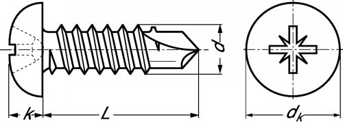 Self drilling screw pozidriv cross recess pan head - stainless steel a2 - din 7504 m inox a2 - din 7504 m (Schema)