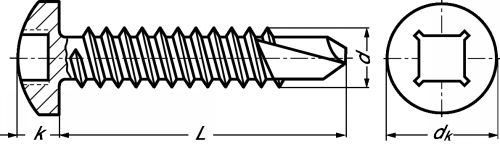 Vis autoperceuse tête cylindrique large empreinte carrée inox a2 - din 7504 m (Schéma)