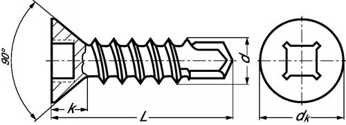 Vis autoperceuse tête fraisée empreinte carrée inox a2 - din 7504 o (Diagrama)