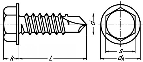 Vis autoperceuse tête hexagonale à embase inox a2 - din 7504 k (Schéma)