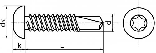 Vis autoperceuse tête cylindrique bombée six lobes inox a2 - din 7504 m (Schéma)