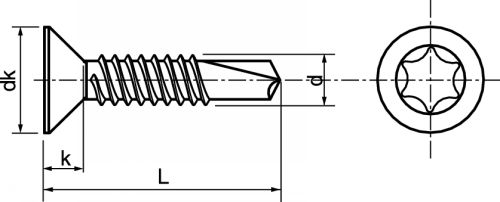 Countersunk chipboard screw with six lobes drive - stainless steel a2 - din 7504 o inox a2 - din 7504 o (Schema)