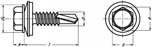 Vis autoperceuse tête hexagonale à embase avec rondelle d'étanchéité epdm ø16 mm inox a2 - din 7504 k + rondelle (Diagrama)