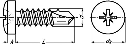 Self drilling screw pan head pozidriv recess - stainless steel aisi 410 - din 7504 m aisi 410 - din 7504 m (Schema)