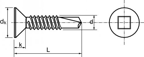 Vis autoperceuse tête fraisée empreinte carrée pour acier (aspect argent) aisi 410 - din 7504 o (Schéma)