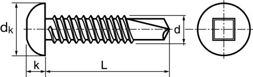 Vis autoperceuse tête cylindrique empreinte carrée pour acier (aspect argent) aisi 410 - din 7504 m (Schéma)