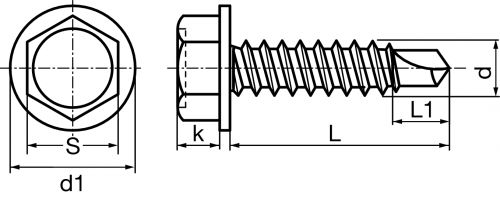 Hexagon head with flange self-drilling screw point 1- steel and stainless steel a2 inox a2 (Schema)