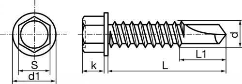 Hexagon head with flange self-drilling screw point 3- steel and stainless steel a2 inox a2 (Schema)