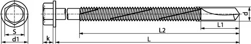 Hexagon head with flange self-drilling screw point 5- steel and stainless steel a2 inox a2 (Schema)