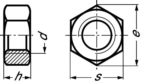 Ecrou hexagonal (hu) h = 0,8 d inox a2 - din 934 (Schéma)