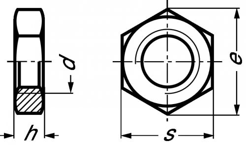 Ecrou hexagonal bas (hm) h = 0,5 d inox a2 - din 439 - iso 4035 (Schéma)