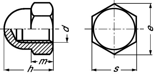 Hexagon domed cap nut with welded cap - stainless steel a2 - din 1587 inox a2 - din 1587 (Schema)