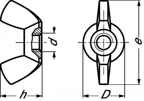 Wing nut, american type - stainless steel a2 inox (Schema)